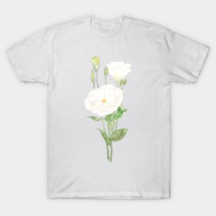 white eustoma Prairie gentian flowers ink and watercolour T-Shirt